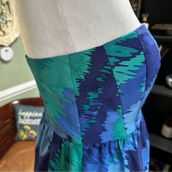 Shoshanna Blue Watercolor Strapless Dress Size 2 - Picture 8 of 12